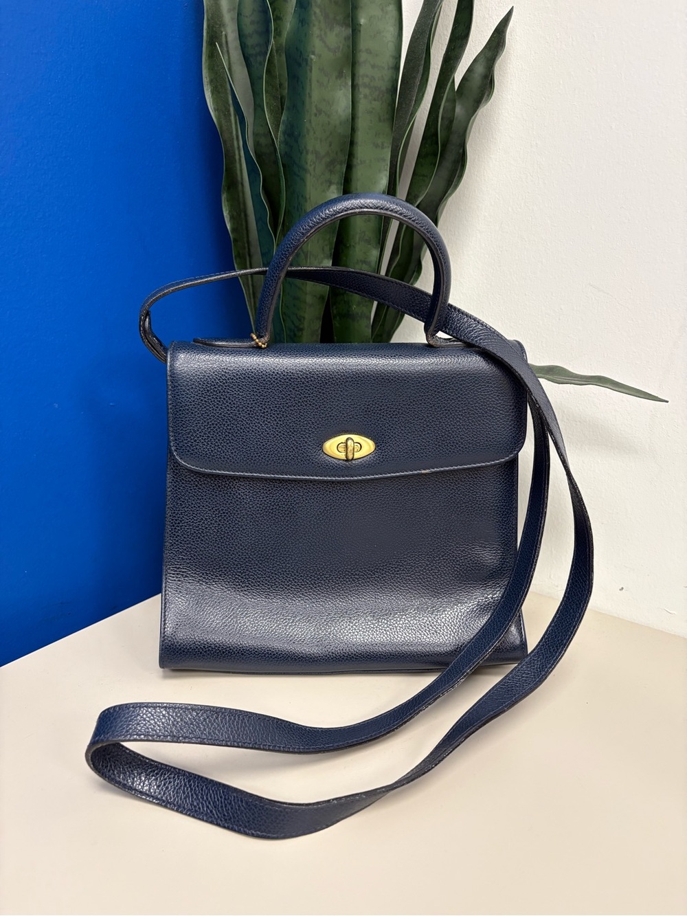 VINTAGE Coach 4414 Madison Copley Navy Blue Leather Kelly Handbag